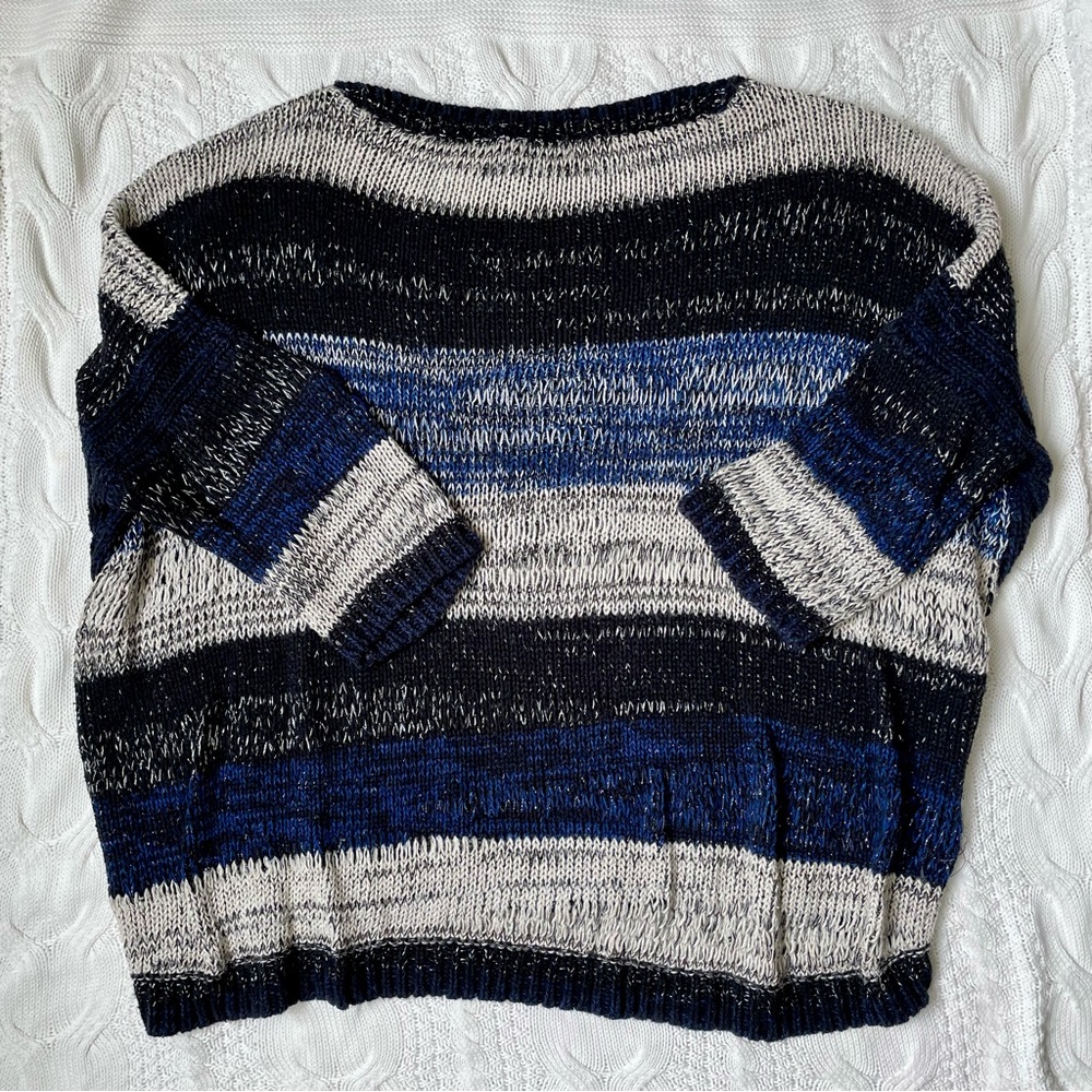 DKNY Jeans Oversized Knit Sweater Blue Gray Lurex Size M - Picture 2 of 6